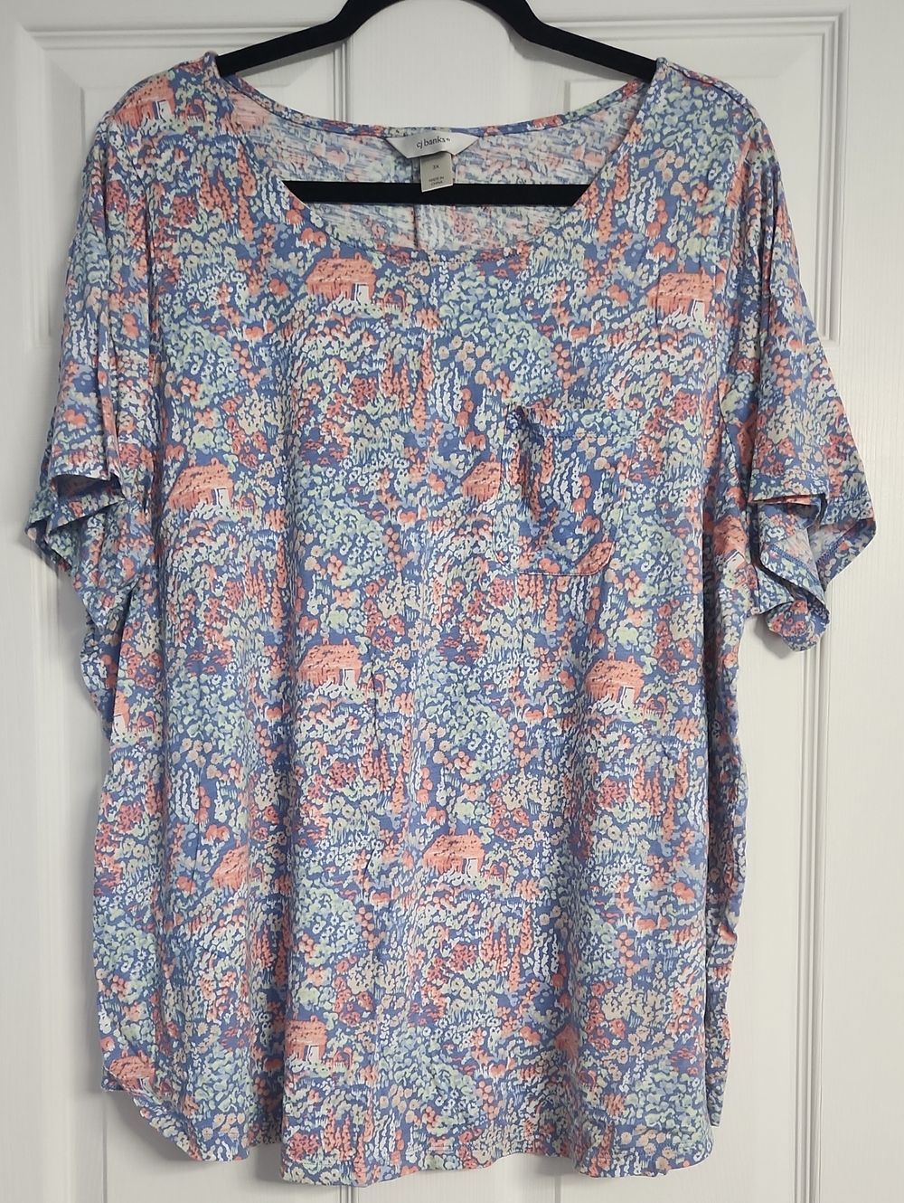 Cozy Floral Print Women’s Top - Blue & Coral